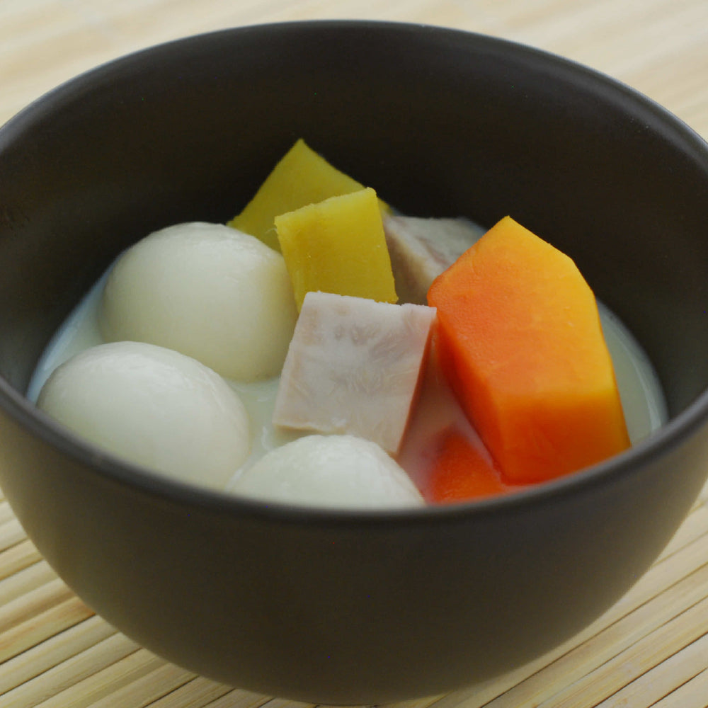 Glutinous Rice Balls in Soy Milk with Sweet Potato and Yam (Serves: 5)